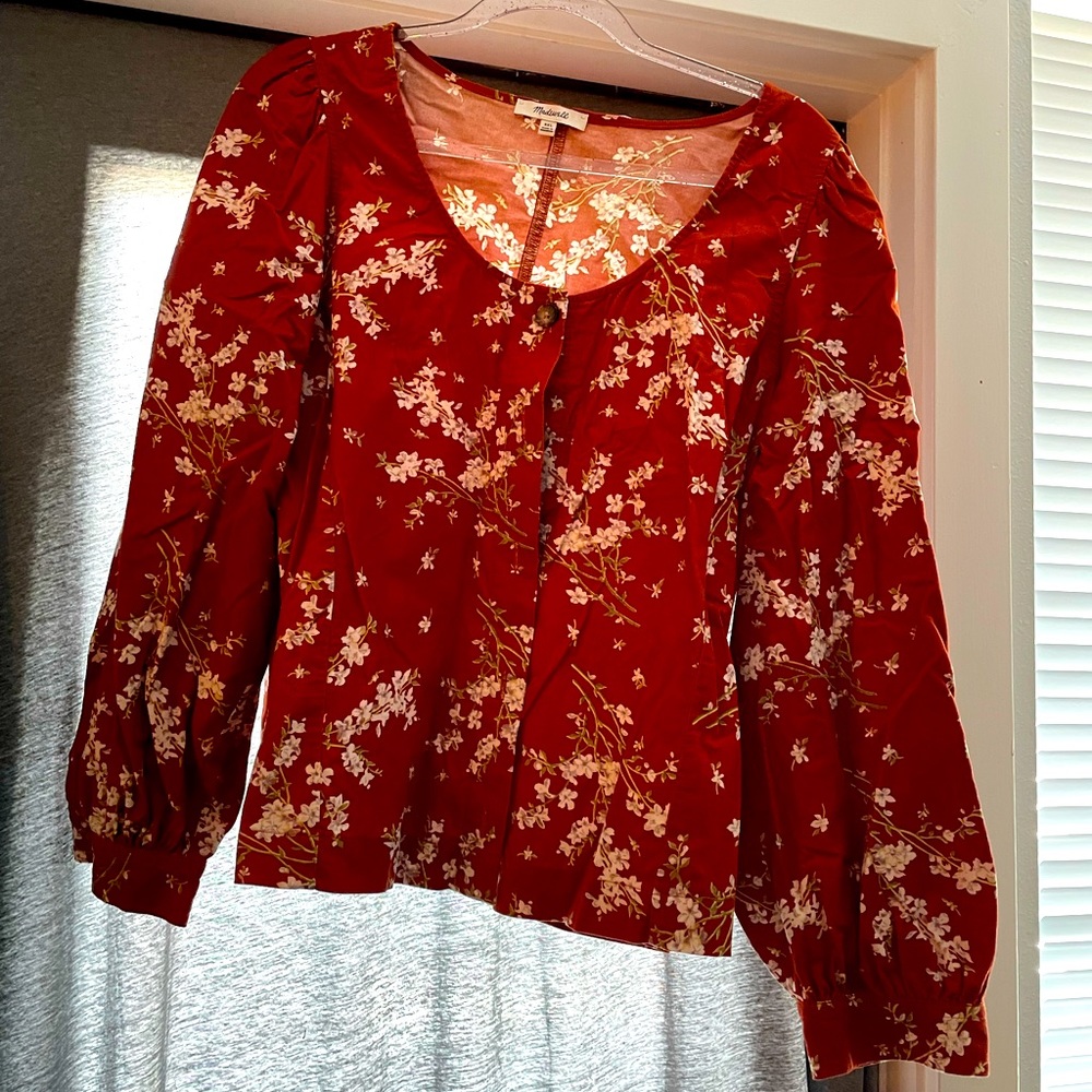 Madewell Rust-Colored Flower Print Long Sleeve Corduroy Shirt Size XXL